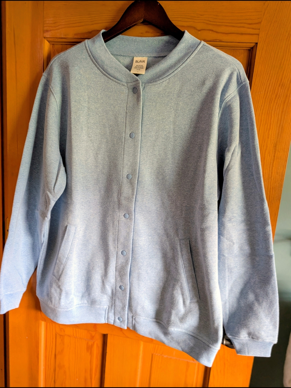 Blair Light Blue Snap-Front Varsity Jacket